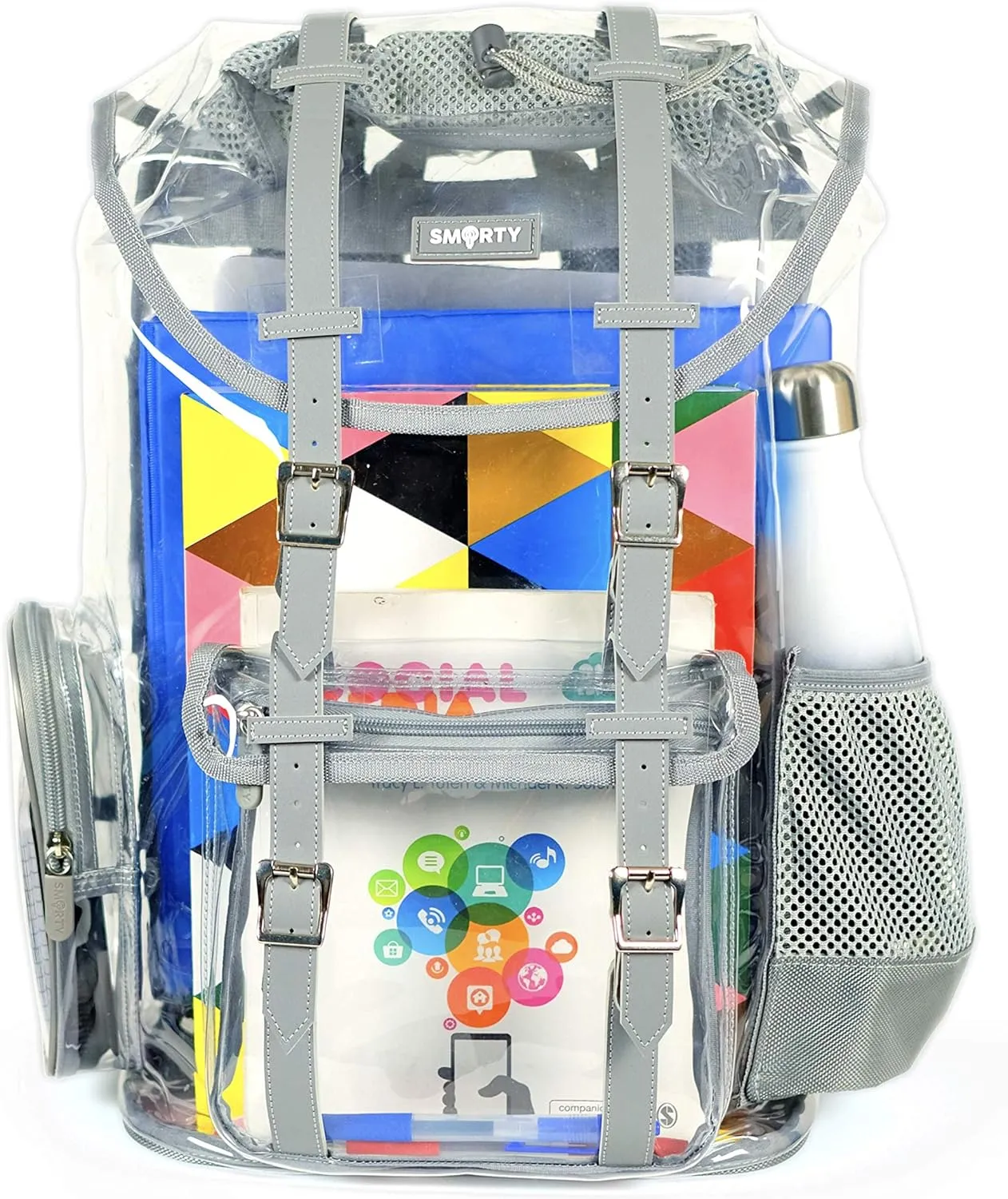 SMARTY Heavy Duty Clear Backpack V2 Durable Transparent See Through Bag (Gray, Large Rucksack)