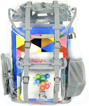 SMARTY Heavy Duty Clear Backpack V2 Durable Transparent See Through Bag (Gray, Large Rucksack)