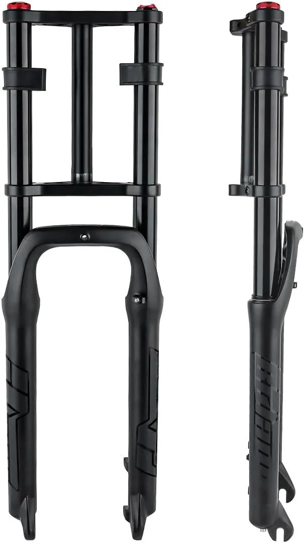 Snow Beach Bike Suspension Fork 20 Inch 4.0 Tire Fat Air Forks Travel 140mm, 1-1/8inch Steerer Bike Forks Spread 135mm Double Shoulder Shock Absorbing Front Fork QR Manual Lockout
