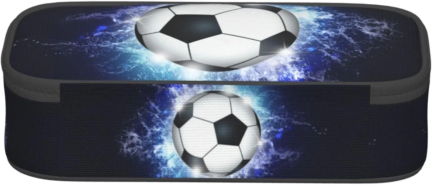 Soccer Ball Pencil Box Sports Pencil Case for Boys Men, Large Capacity Durable Blue Black Pencil Pouch Storage Pen Bag Stationary Case with Double Zippers