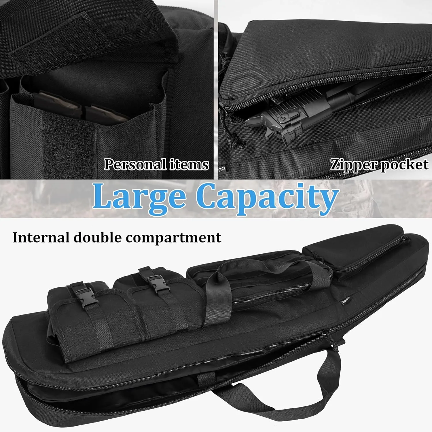 Soft Double Shotgun Rifle Case 38"/42"/46"/52" Long Rifle Bag for Hunting Shooting Range, Firearm Transportation, With Multiple Magazine Holder Pouches