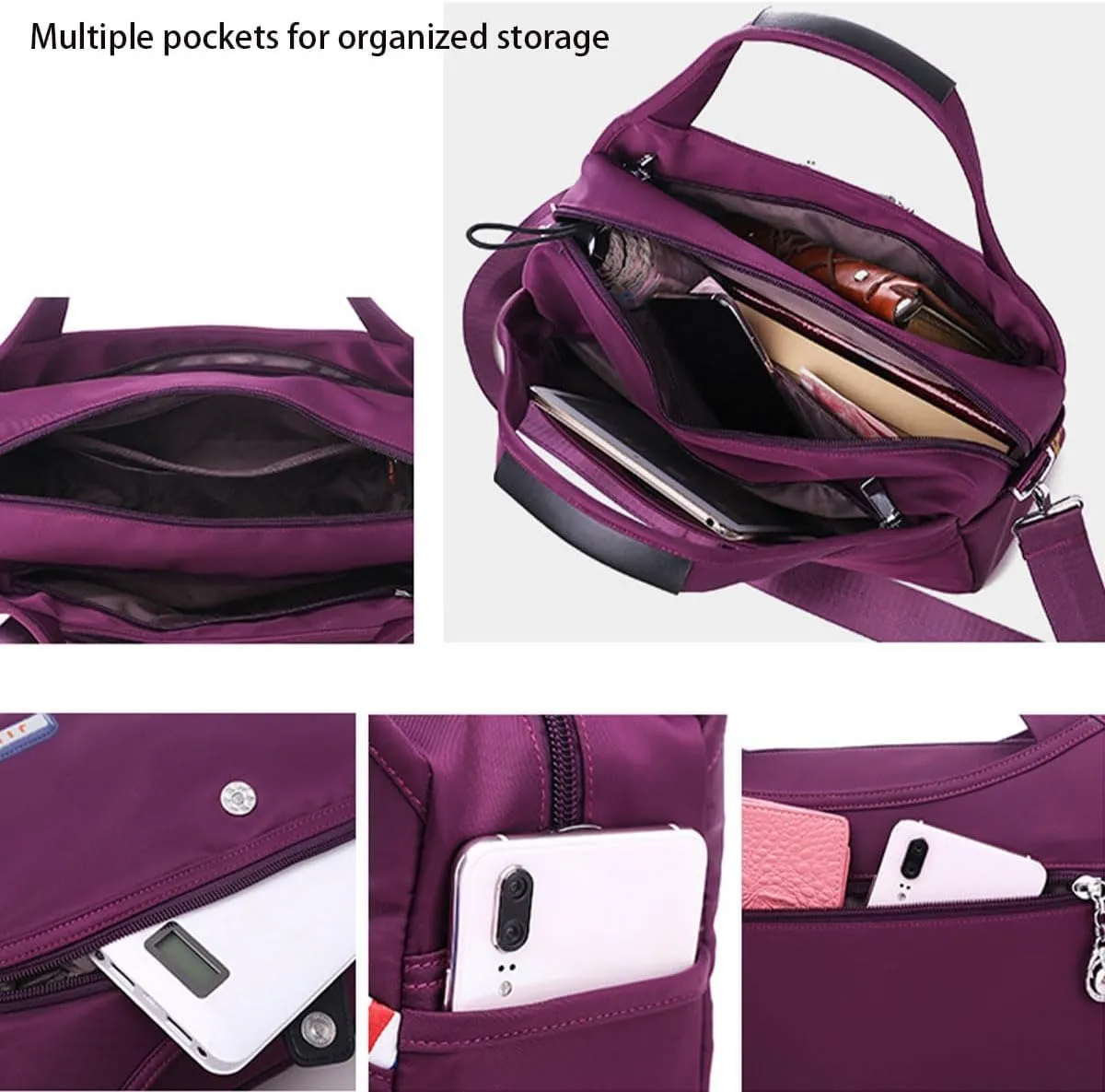 Soft Side Lightweight Underseat Tote Bag, Waterproof Oxford Cloth Shoulder Bag, Multi-Pocket Fashion Anti-Theft Handbag