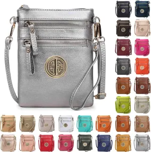 Solene Women's Faux Leather Organizer Multi Zipper Pockets With Detachable Wristlet Crossbody Bag