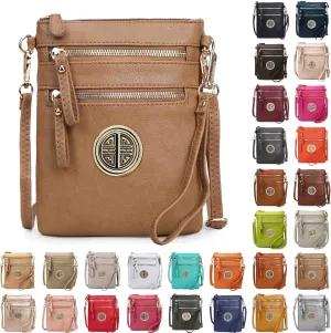 Solene Women's Faux Leather Organizer Multi Zipper Pockets With Detachable Wristlet Crossbody Bag