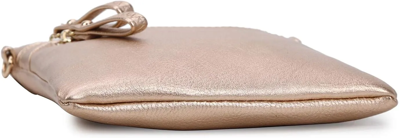 Solene Women's Faux Leather Organizer Multi Zipper Pockets With Detachable Wristlet Crossbody Bag