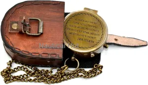 Solid Brass Nautical Pocket Compass with Leather Case, Engraved Brass Compass to Son, Gifts for Men with Famous Poet Quotes, Graduation Day, Birthday, Easter Gift (All That is Gold)