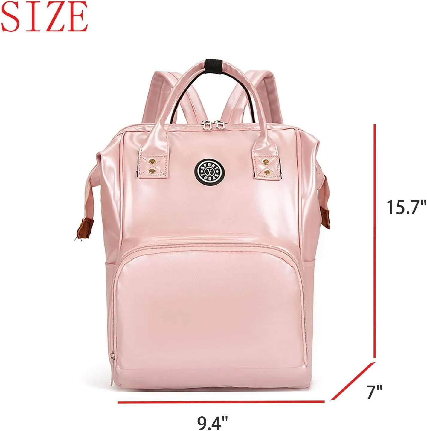 Solid Color Artificial Leather Diaper Bag Backpack with Insulated Pockets Mama Baby Anti-theft Travel Bag (Pink)