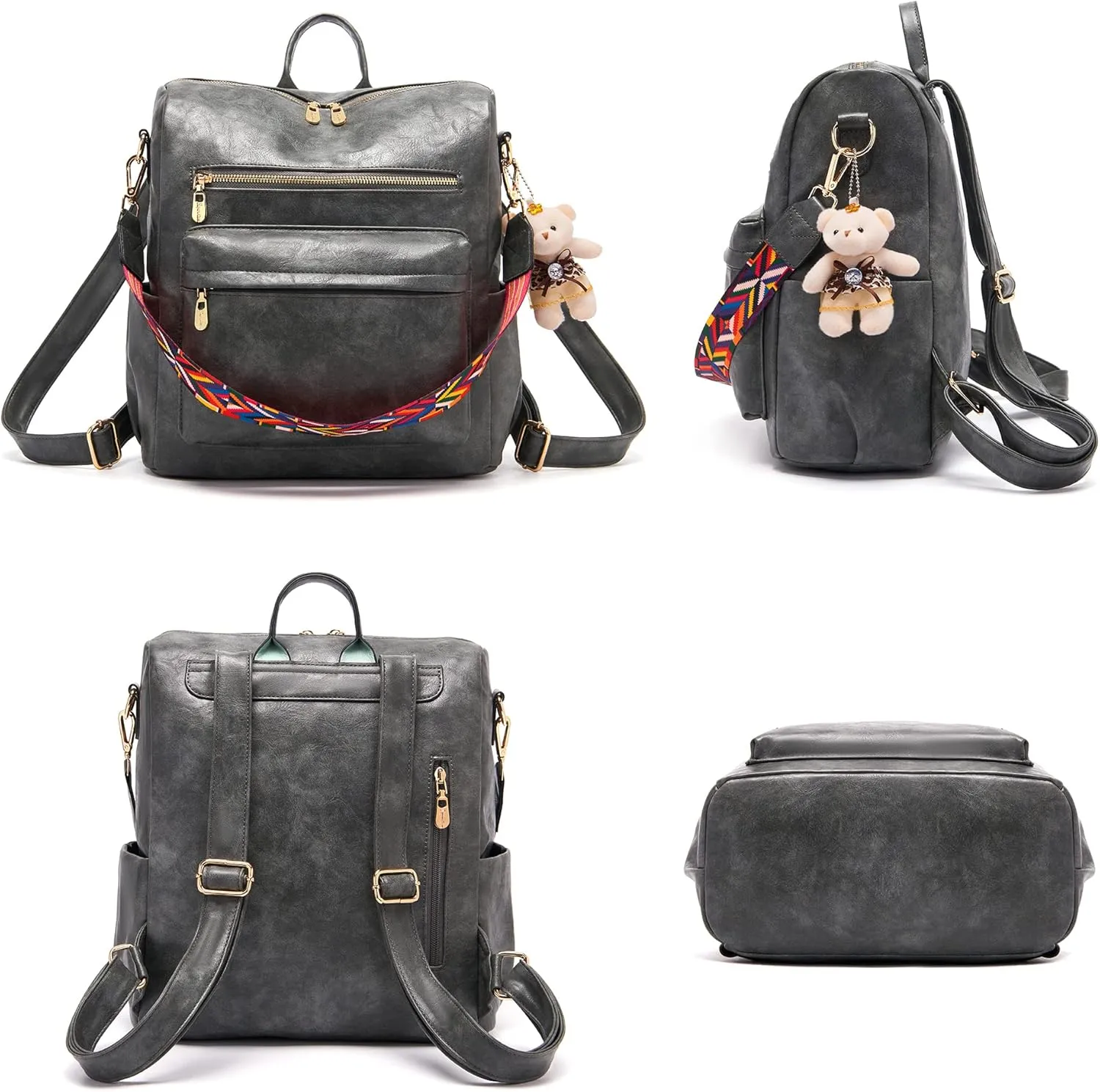 Soperwillton Women Backpack Purse Multipurpose Design Handbags Shoulder Bag PU Leather Travel bag Backpack Set 2pcs
