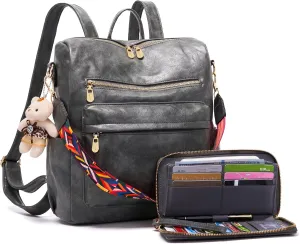 Soperwillton Women Backpack Purse Multipurpose Design Handbags Shoulder Bag PU Leather Travel bag Backpack Set 2pcs
