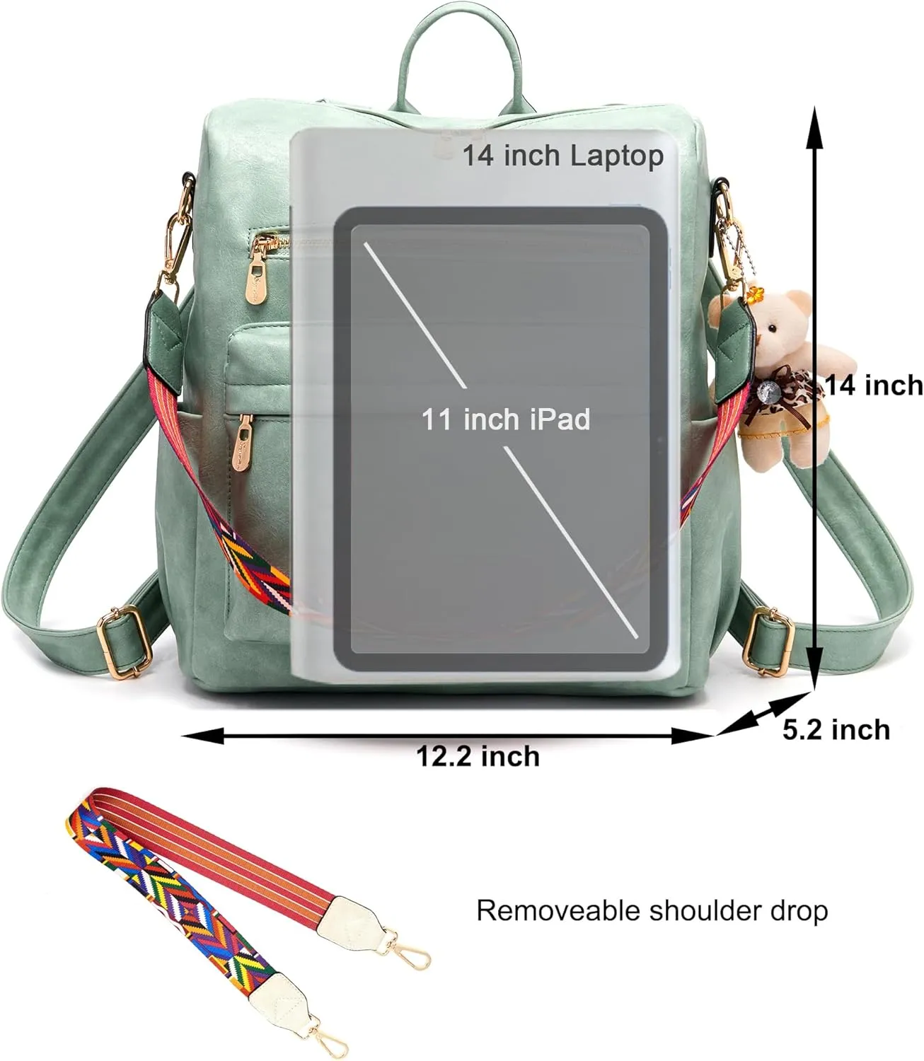 Soperwillton Women Backpack Purse Multipurpose Design Handbags Shoulder Bag PU Leather Travel bag Backpack Set 2pcs