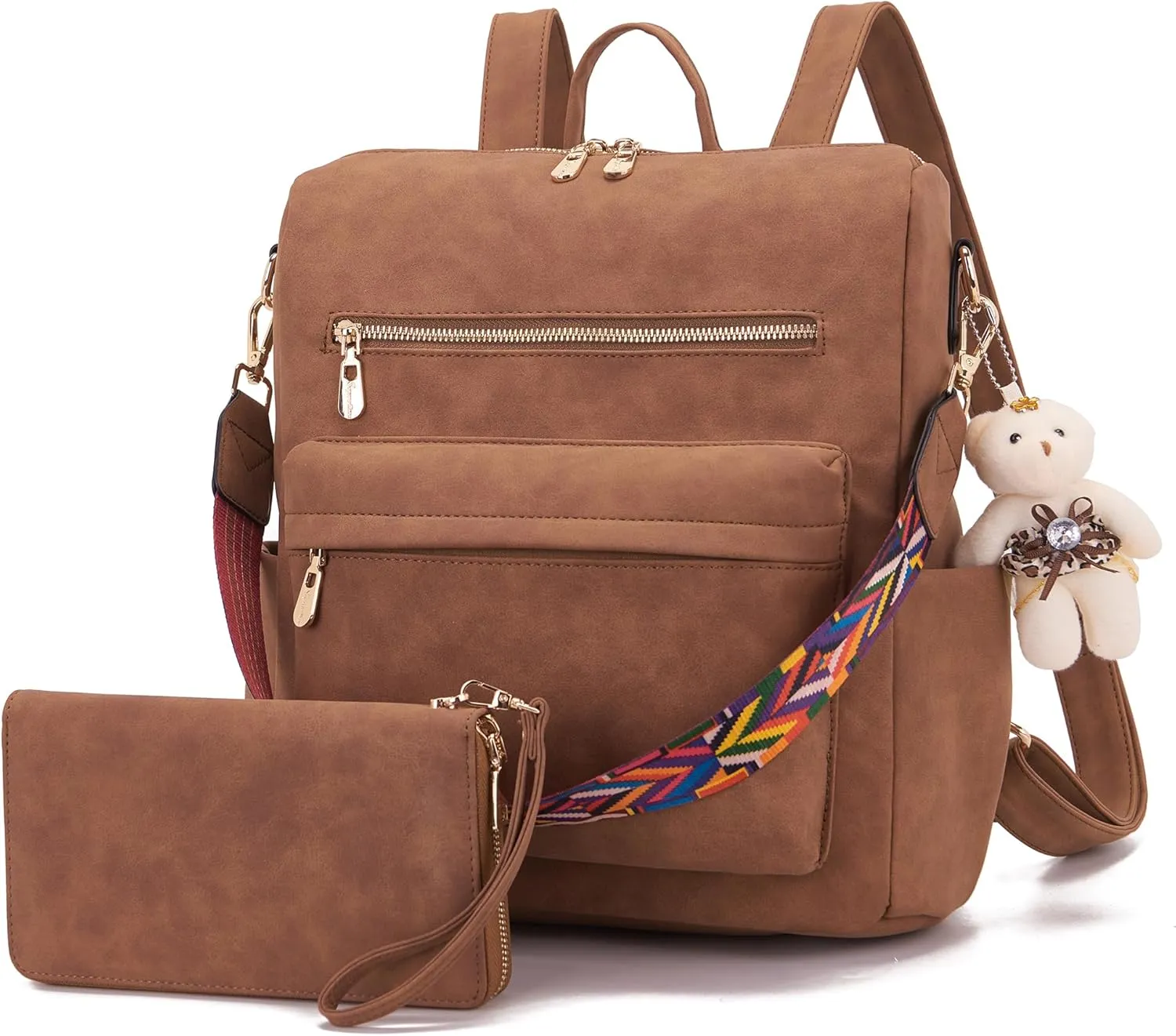 Soperwillton Women Backpack Purse Multipurpose Design Handbags Shoulder Bag PU Leather Travel bag Backpack Set 2pcs