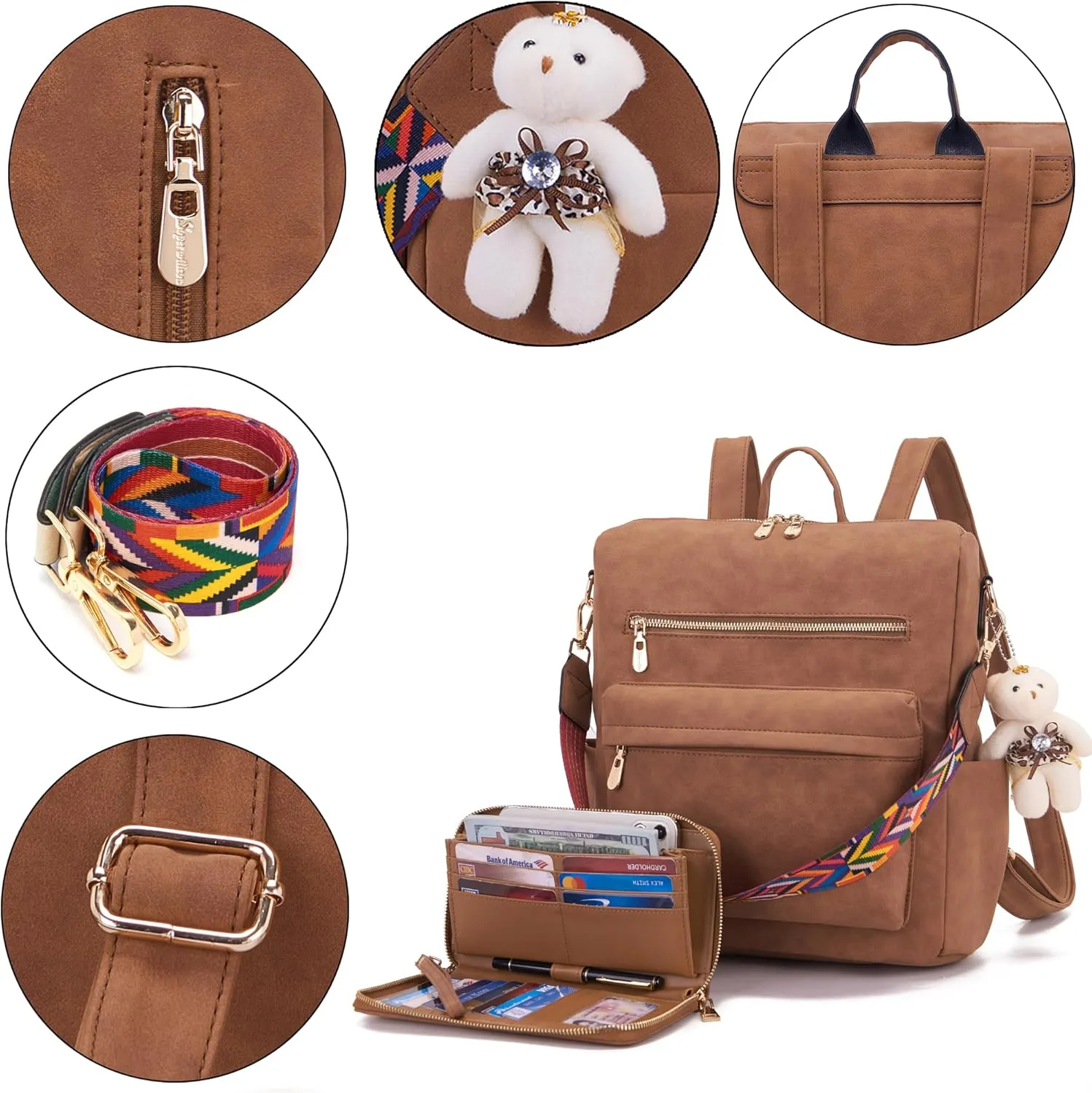 Soperwillton Women Backpack Purse Multipurpose Design Handbags Shoulder Bag PU Leather Travel bag Backpack Set 2pcs