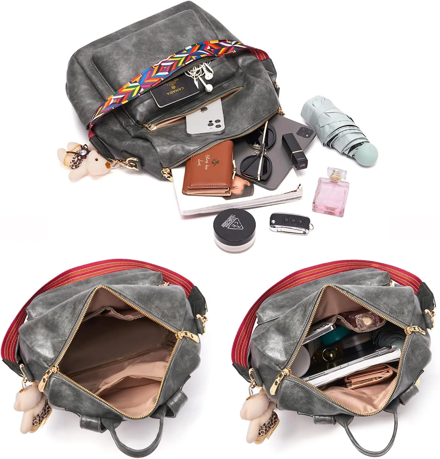 Soperwillton Women Backpack Purse Multipurpose Design Handbags Shoulder Bag PU Leather Travel bag Backpack Set 2pcs