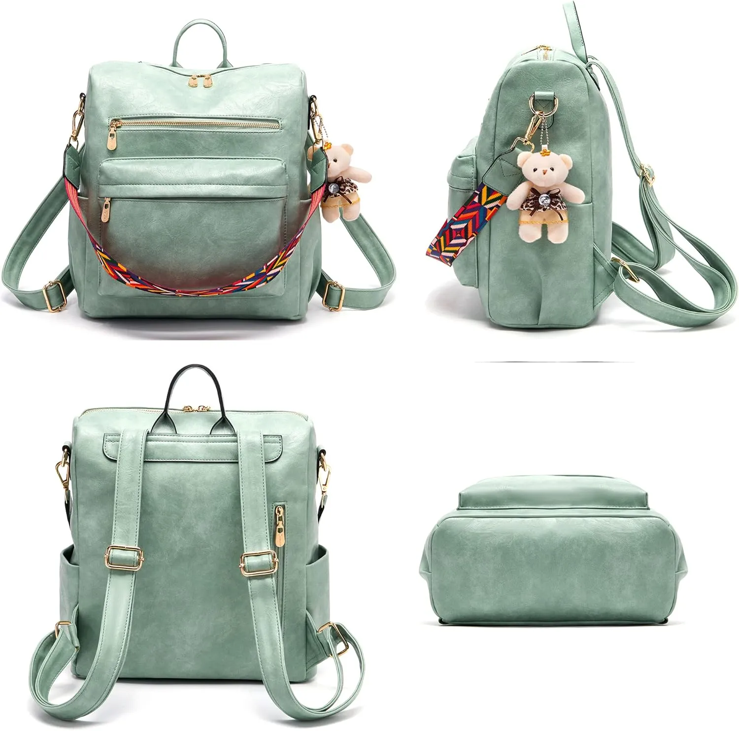 Soperwillton Women Backpack Purse Multipurpose Design Handbags Shoulder Bag PU Leather Travel bag Backpack Set 2pcs