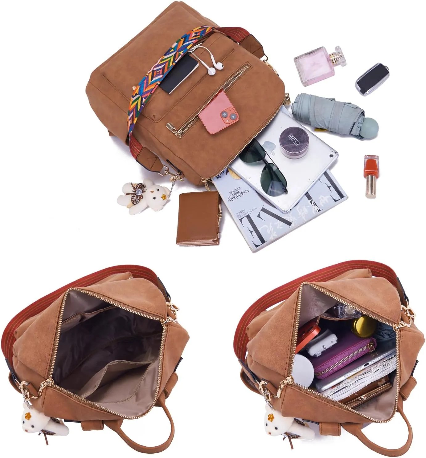 Soperwillton Women Backpack Purse Multipurpose Design Handbags Shoulder Bag PU Leather Travel bag Backpack Set 2pcs