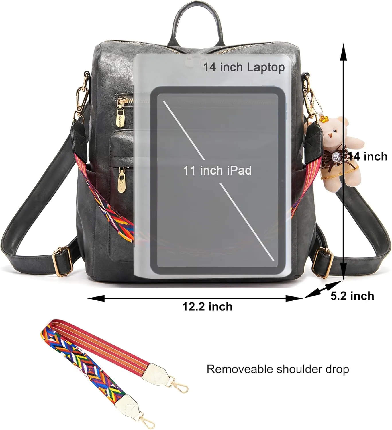 Soperwillton Women Backpack Purse Multipurpose Design Handbags Shoulder Bag PU Leather Travel bag Backpack Set 2pcs