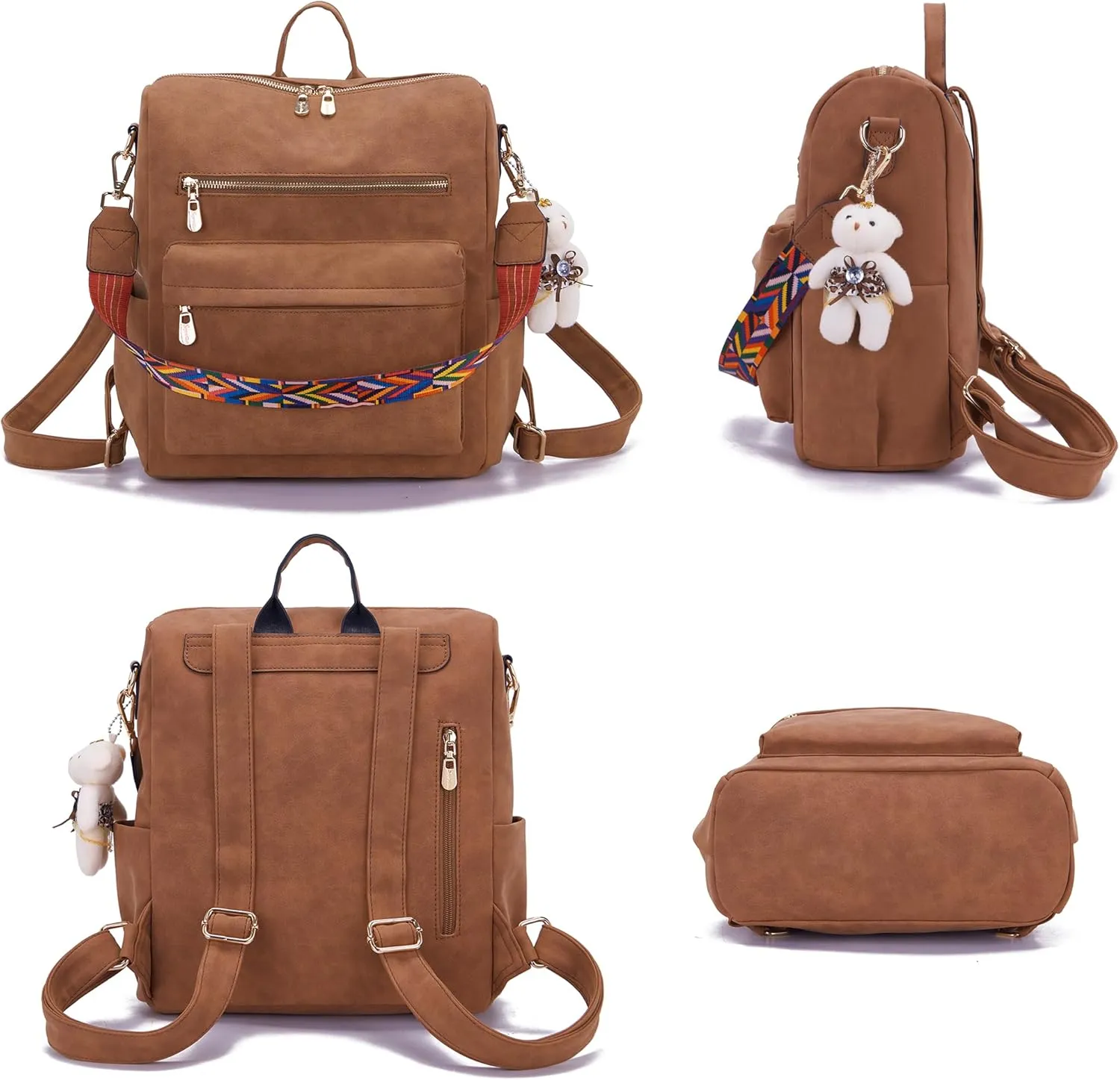 Soperwillton Women Backpack Purse Multipurpose Design Handbags Shoulder Bag PU Leather Travel bag Backpack Set 2pcs