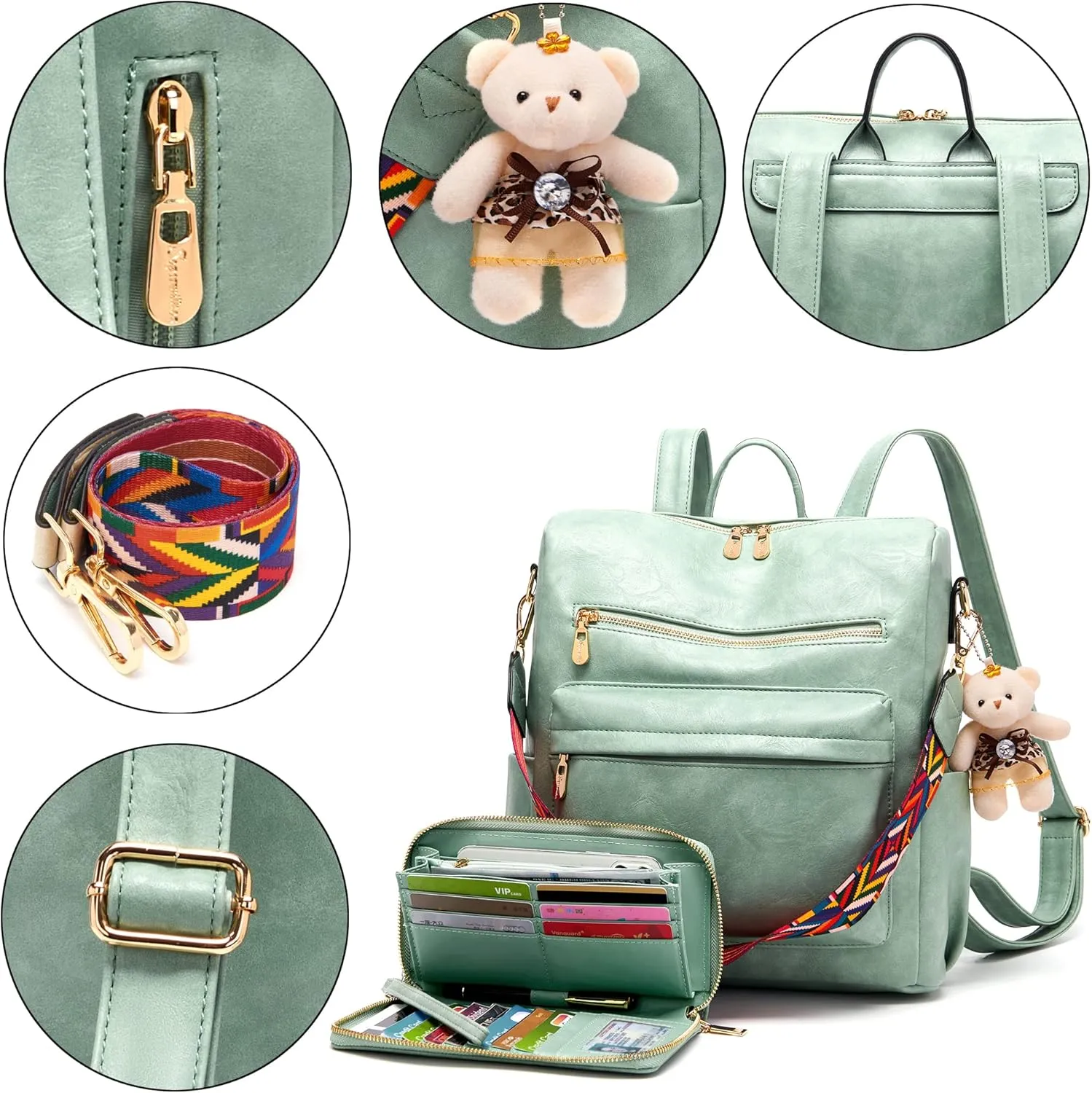 Soperwillton Women Backpack Purse Multipurpose Design Handbags Shoulder Bag PU Leather Travel bag Backpack Set 2pcs