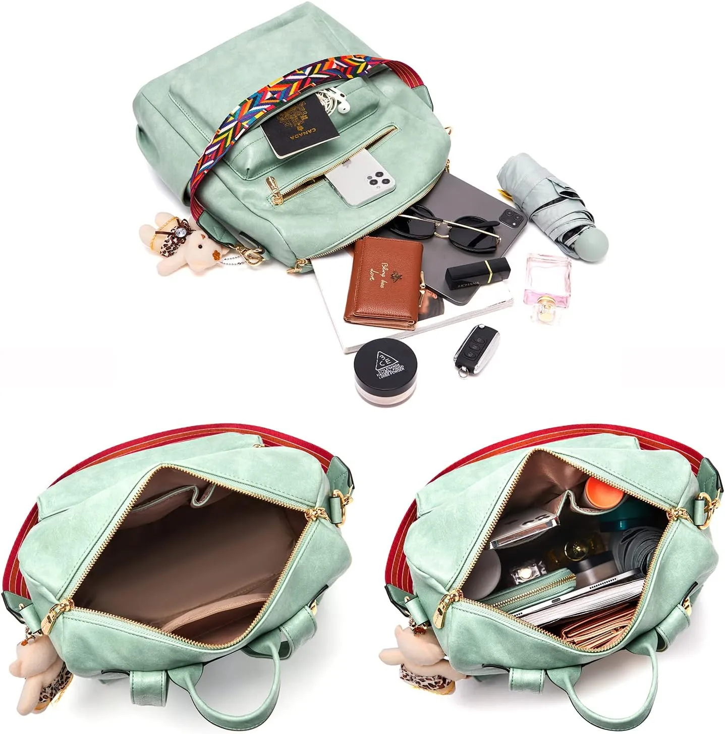 Soperwillton Women Backpack Purse Multipurpose Design Handbags Shoulder Bag PU Leather Travel bag Backpack Set 2pcs