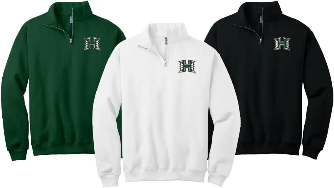 Sorority Letters Shop University of Hawaii Manoa Quarter Zip Sweatshirt with Primary H Logo Embroidered