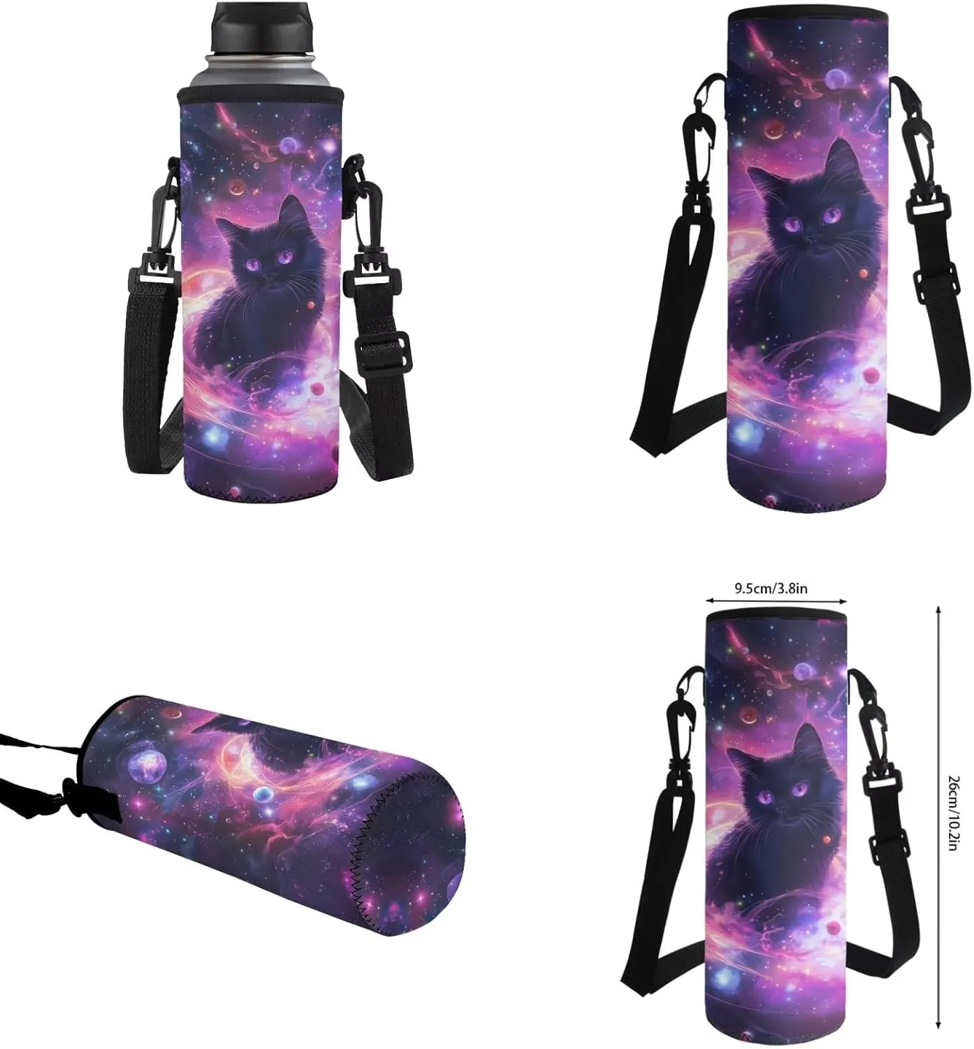 Space Cat Backpack for Kids 4-in-1 Primary School Student Backpack and Lunch Box and Pencil Case Water Bottle Holder Solar System Planet Bookbag/Lunchbox Set for Ages 6-8