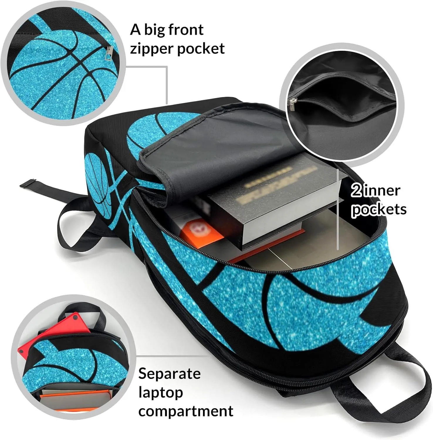 Sport Basketball Sky Blue Personalized Backpack for Teen Custom Travel Backpack for Boys Girs Bookbag Casual Bag Name Gift, Design 15, EU5566SS
