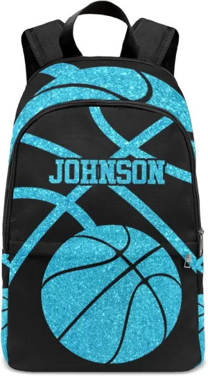 Sport Basketball Sky Blue Personalized Backpack for Teen Custom Travel Backpack for Boys Girs Bookbag Casual Bag Name Gift, Design 15, EU5566SS