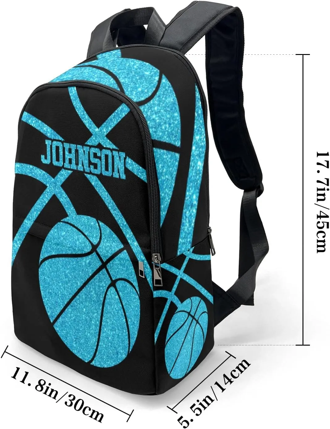 Sport Basketball Sky Blue Personalized Backpack for Teen Custom Travel Backpack for Boys Girs Bookbag Casual Bag Name Gift, Design 15, EU5566SS