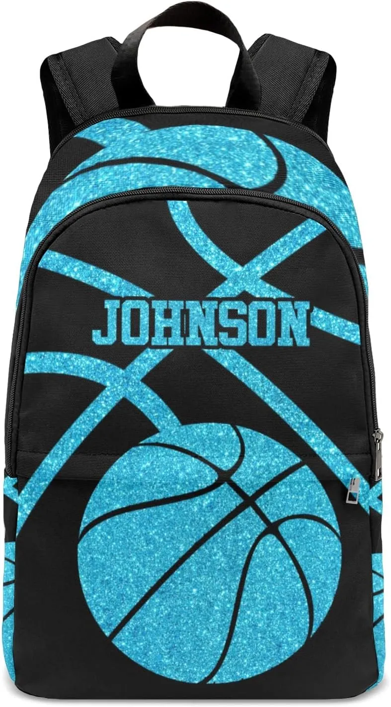 Sport Basketball Sky Blue Personalized Backpack for Teen Custom Travel Backpack for Boys Girs Bookbag Casual Bag Name Gift, Design 15, EU5566SS