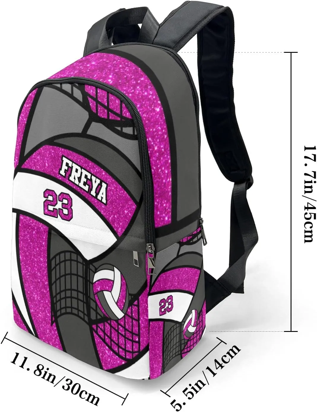 Sport Volleyball Glitter Magenta Personalized Backpack for Teen Custom Travel Backpack for Boys Girs Bookbag Casual Bag Name Gift, Design 1, EU5566SS
