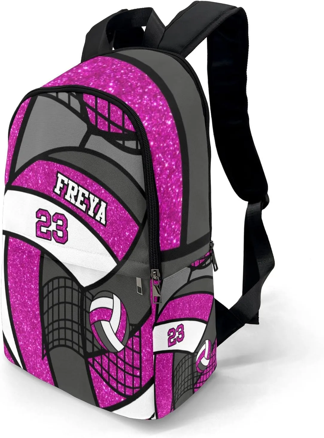 Sport Volleyball Glitter Magenta Personalized Backpack for Teen Custom Travel Backpack for Boys Girs Bookbag Casual Bag Name Gift, Design 1, EU5566SS
