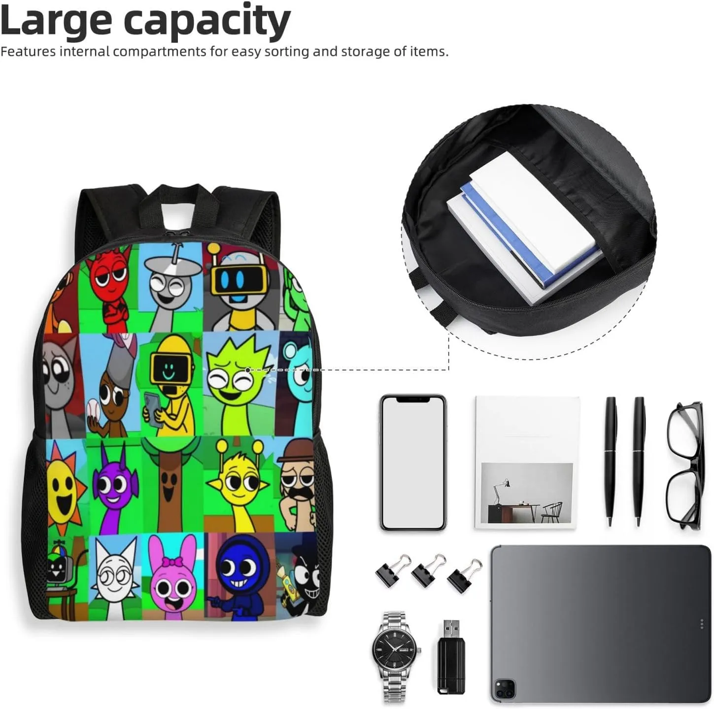 Sprunki Backpack, Oxford Cloth Travel Backpack, Sturdy And Durable