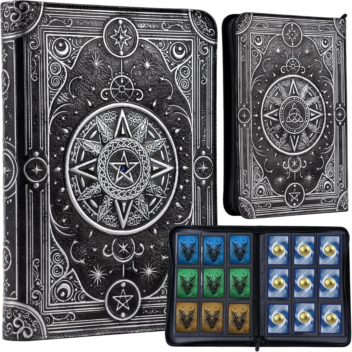 Star Mage Trading Card Binder - 9 Pocket Ringless TCG Binder - Premium Faux-Leather - 432 Side-Loading Pockets - Perfect Storage Holder for MTG, and Many TCG & Trading Card Collections (Blue Jewel)