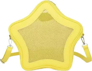 Star Shape Ita Bag Pins Display Crossbody Bag PU Leather Backpack Y2k Aesthetic Cute Handbag (Yellow)