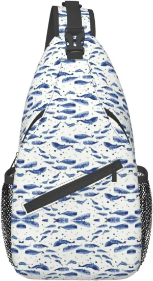 Starfish And Lighthouse Printed Canvas Sling Bag Crossbody Backpack, Hiking Daypack Chest Bag For Women Men