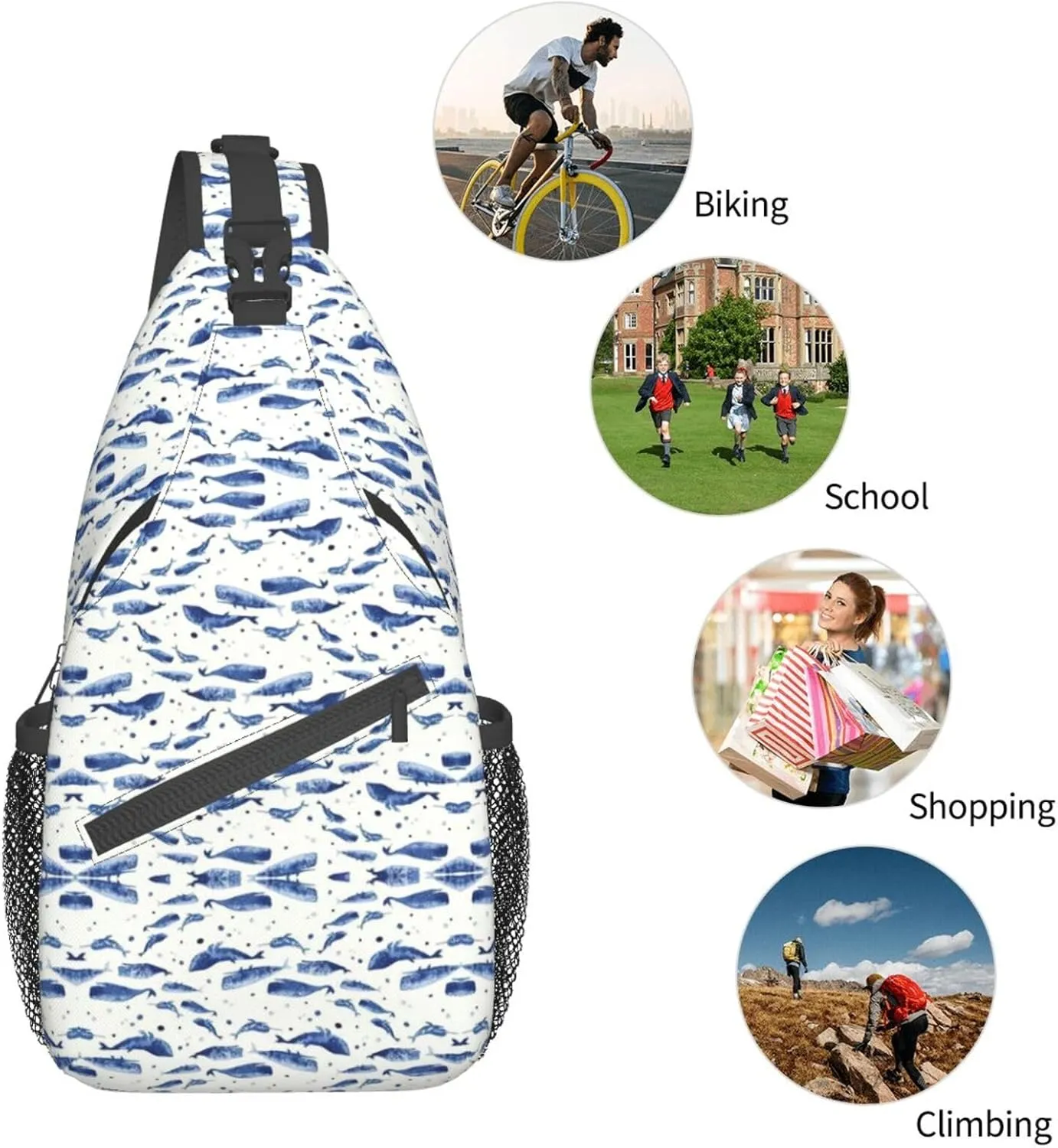 Starfish And Lighthouse Printed Canvas Sling Bag Crossbody Backpack, Hiking Daypack Chest Bag For Women Men