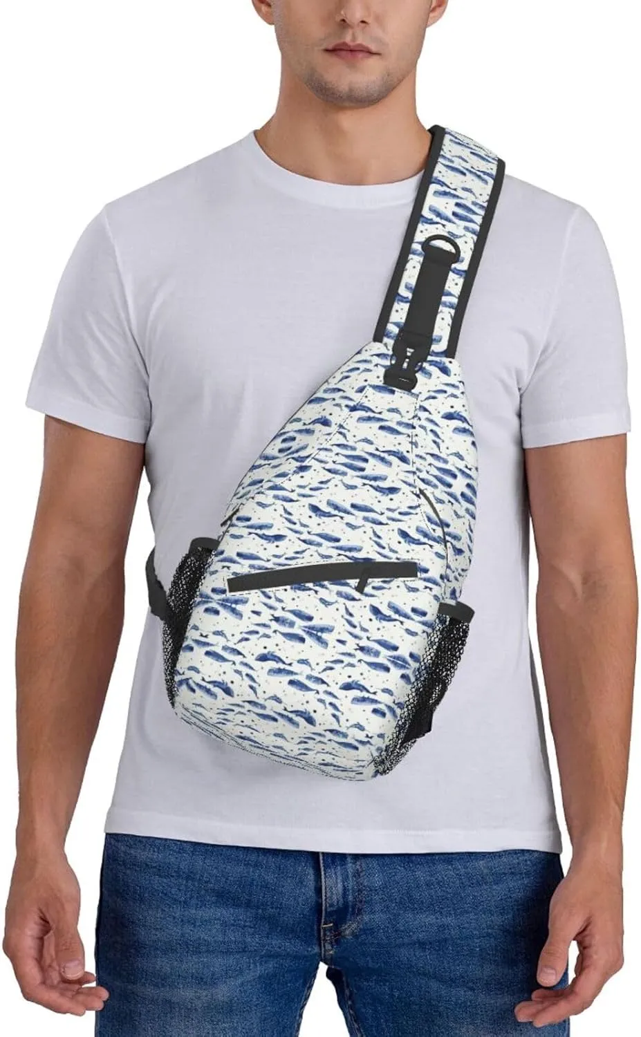 Starfish And Lighthouse Printed Canvas Sling Bag Crossbody Backpack, Hiking Daypack Chest Bag For Women Men