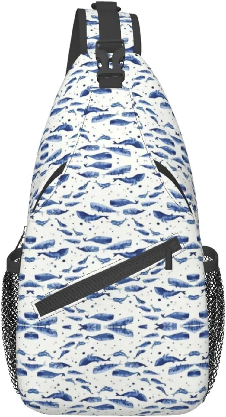 Starfish And Lighthouse Printed Canvas Sling Bag Crossbody Backpack, Hiking Daypack Chest Bag For Women Men