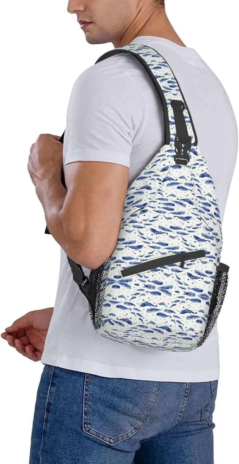 Starfish And Lighthouse Printed Canvas Sling Bag Crossbody Backpack, Hiking Daypack Chest Bag For Women Men