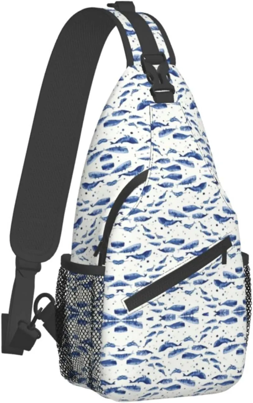 Starfish And Lighthouse Printed Canvas Sling Bag Crossbody Backpack, Hiking Daypack Chest Bag For Women Men