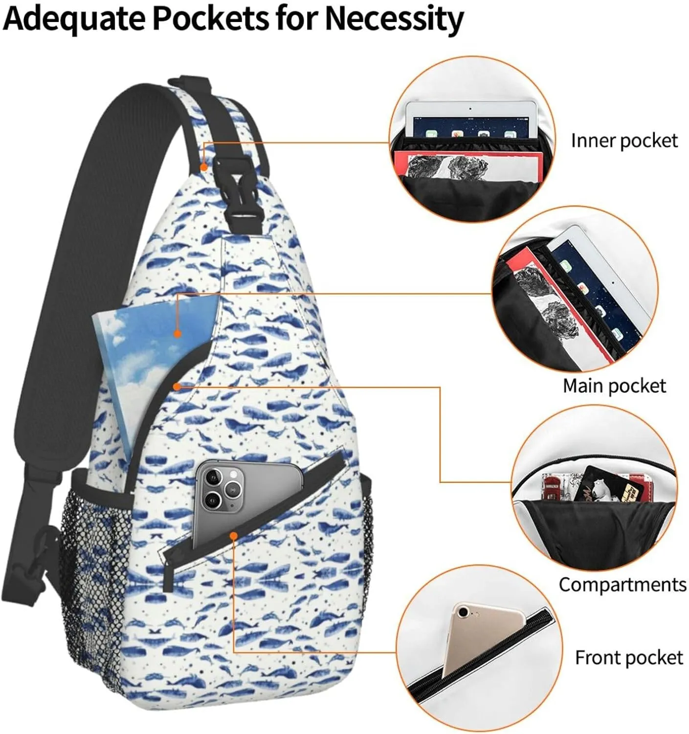 Starfish And Lighthouse Printed Canvas Sling Bag Crossbody Backpack, Hiking Daypack Chest Bag For Women Men