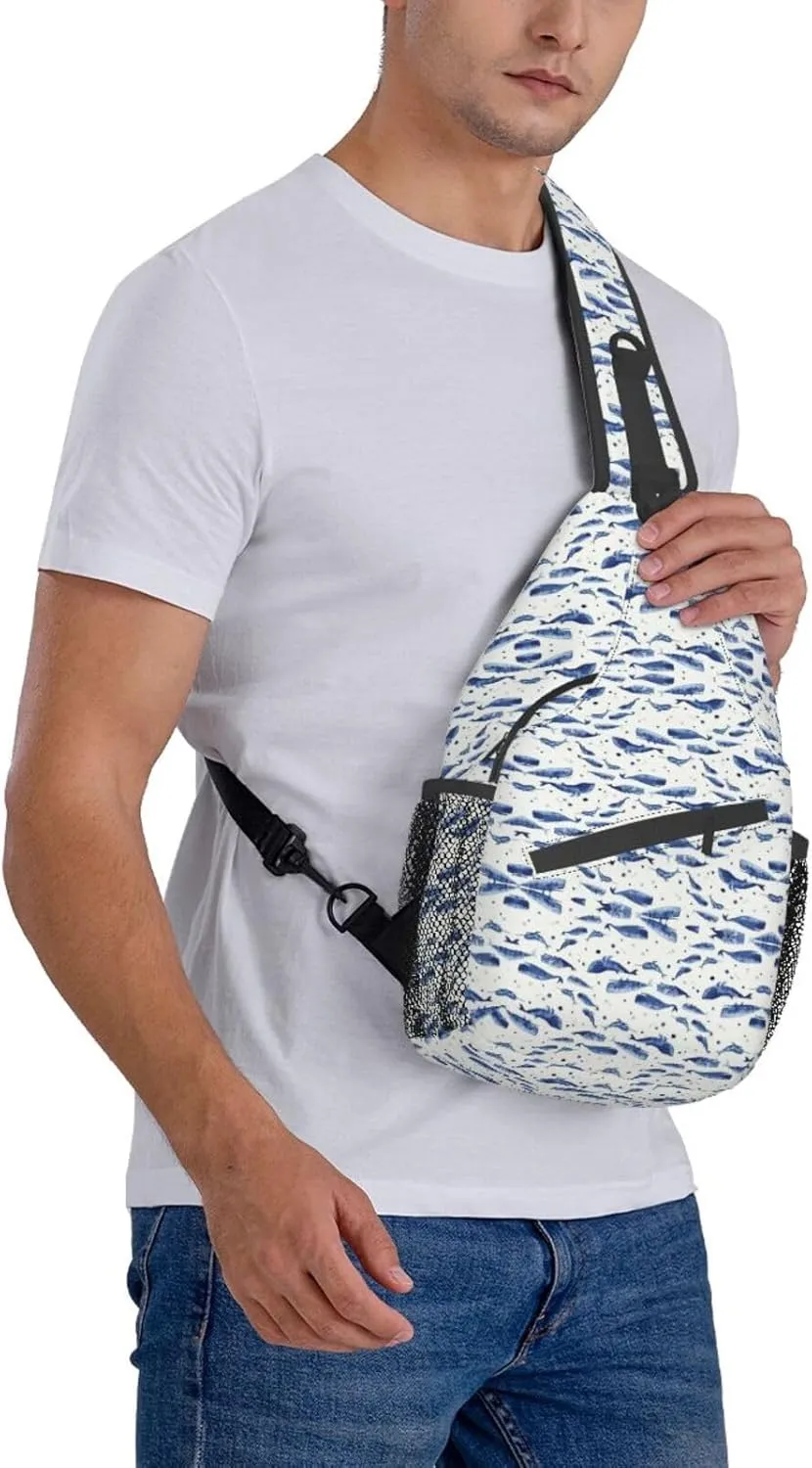 Starfish And Lighthouse Printed Canvas Sling Bag Crossbody Backpack, Hiking Daypack Chest Bag For Women Men