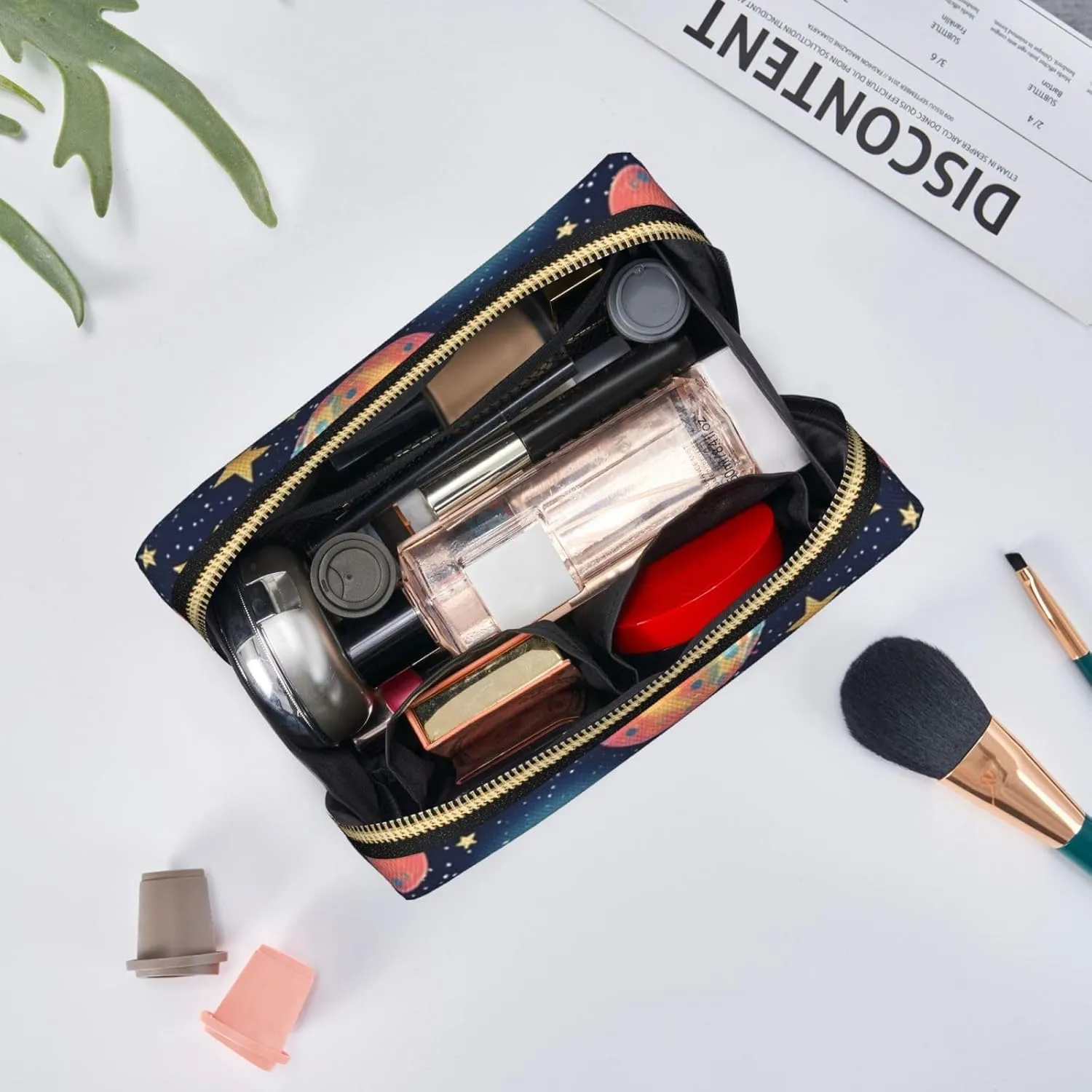 Starry Sky Universe Space Leather Toiletry Organizer Bag, Travel-Friendly Makeup Pouch For Women