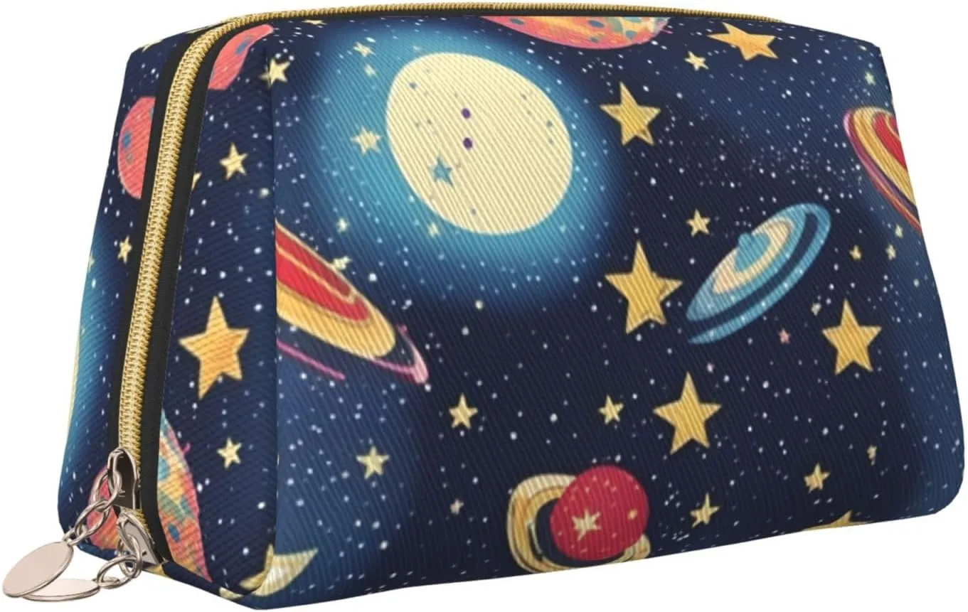 Starry Sky Universe Space Leather Toiletry Organizer Bag, Travel-Friendly Makeup Pouch For Women