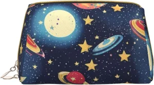 Starry Sky Universe Space Leather Toiletry Organizer Bag, Travel-Friendly Makeup Pouch For Women
