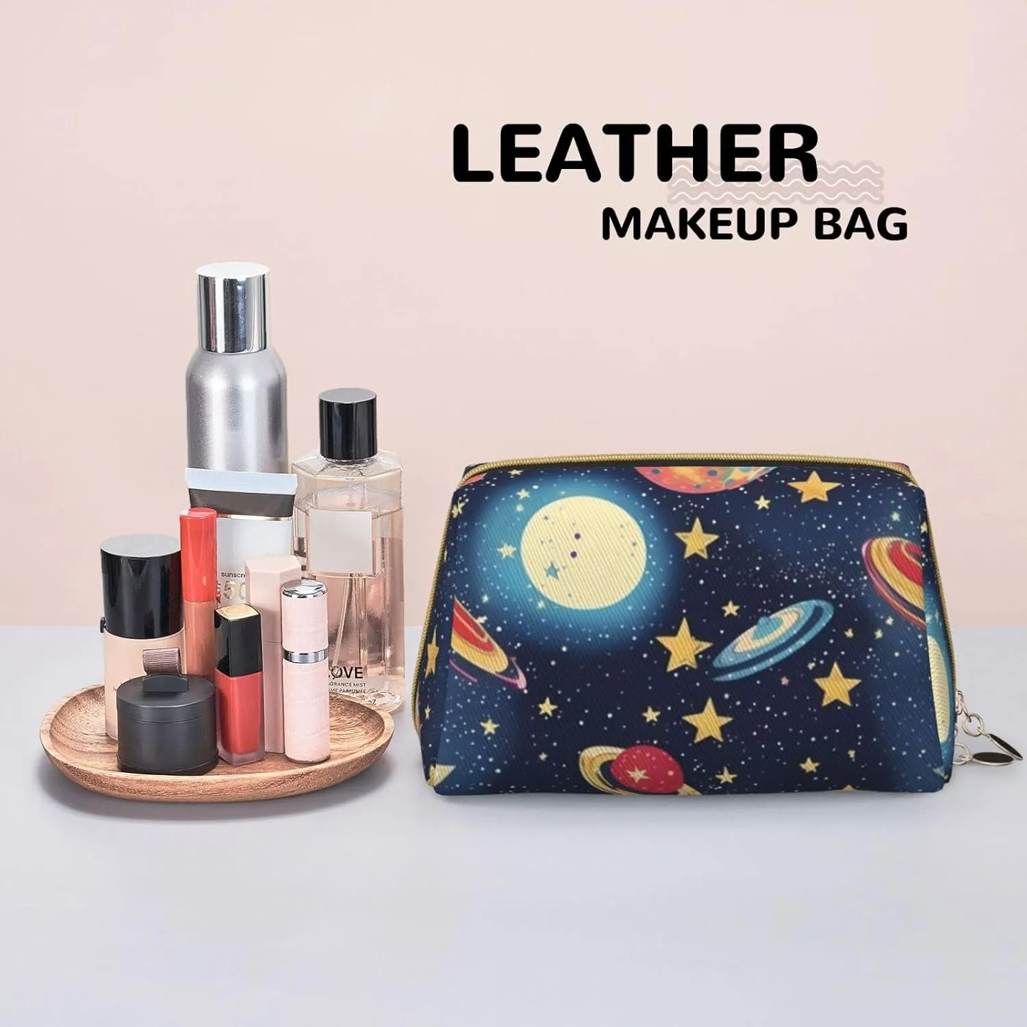 Starry Sky Universe Space Leather Toiletry Organizer Bag, Travel-Friendly Makeup Pouch For Women