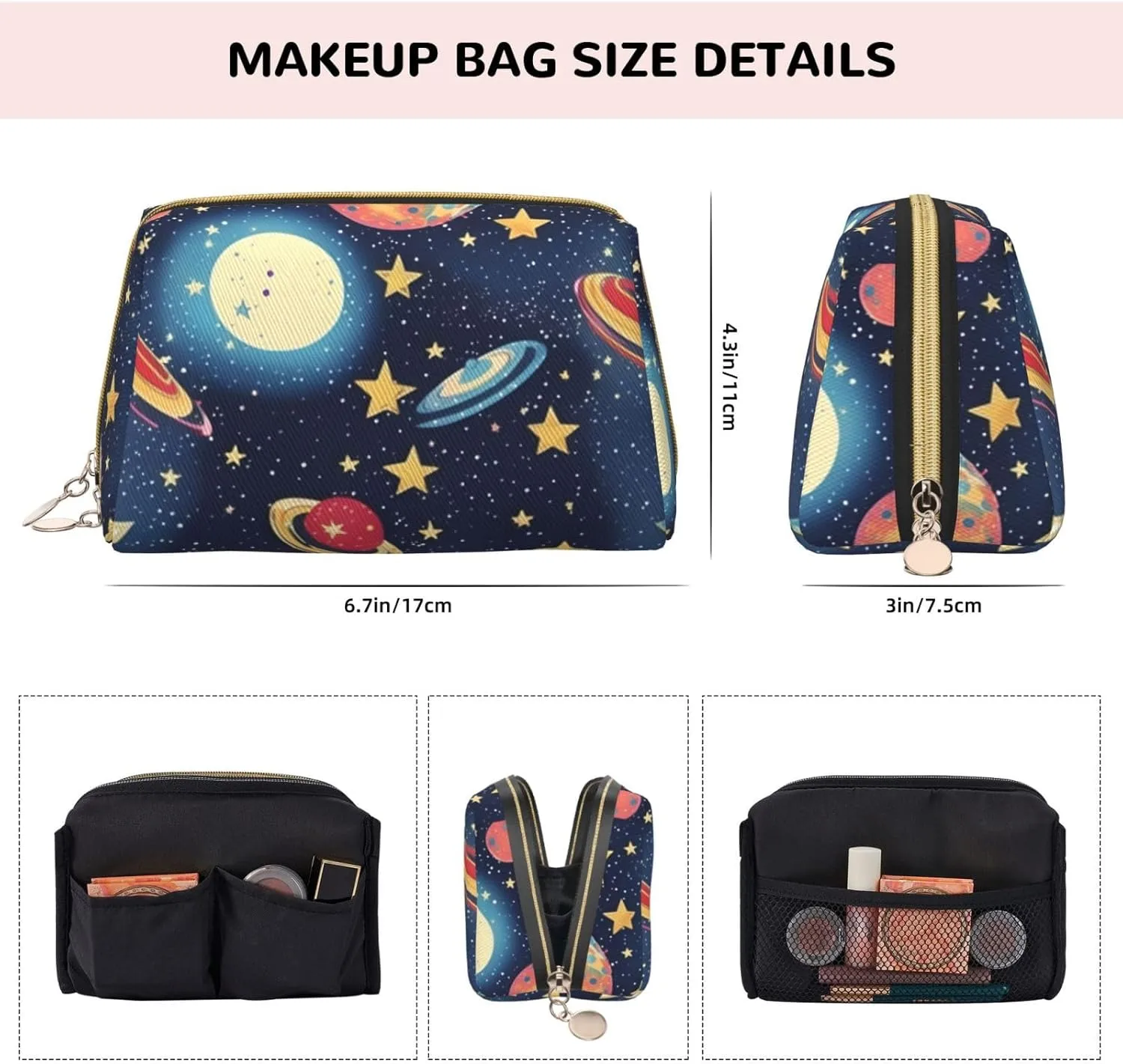Starry Sky Universe Space Leather Toiletry Organizer Bag, Travel-Friendly Makeup Pouch For Women