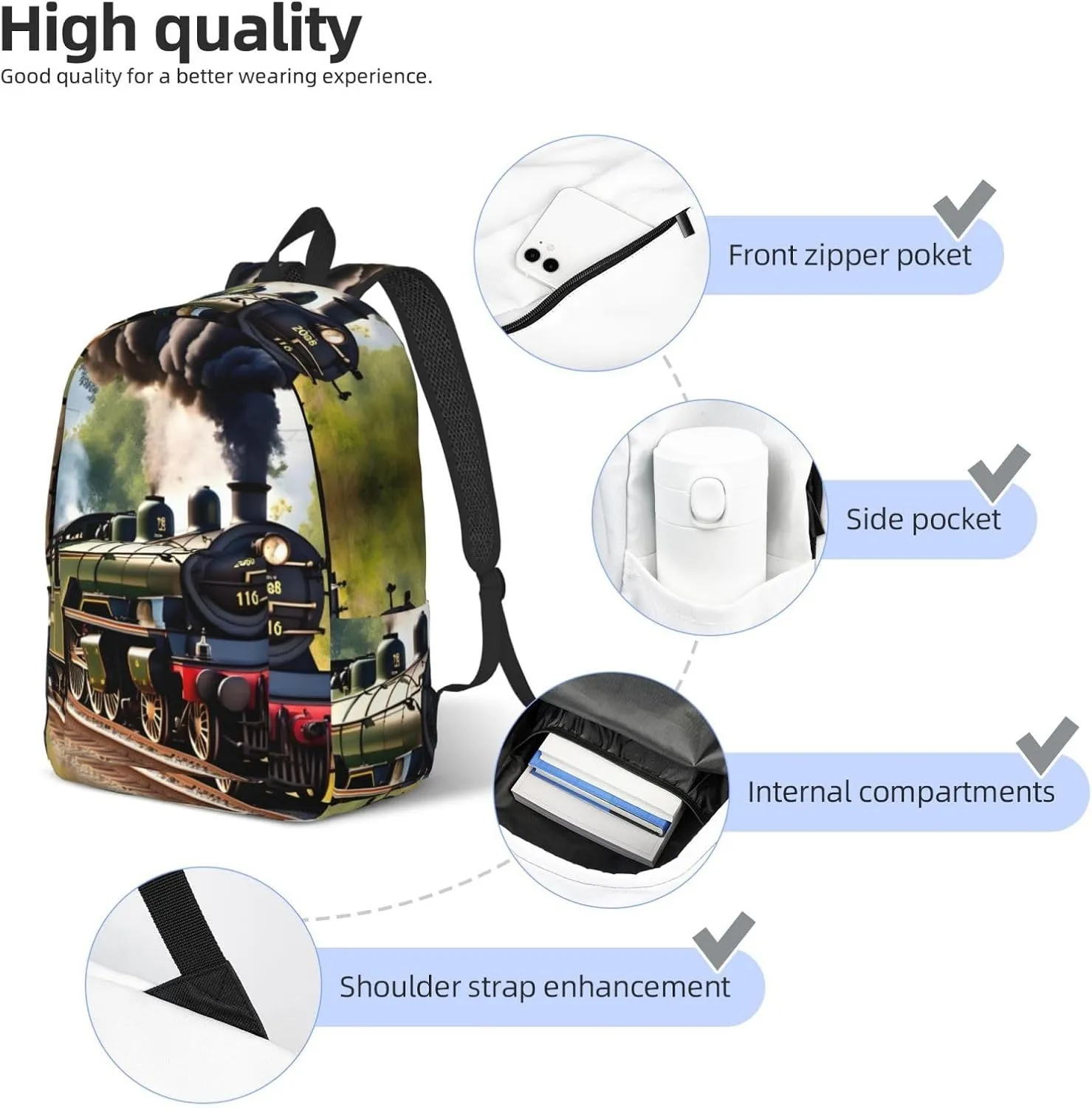 Steam Little Train print Duffel Bag, Lightweight Duffel Bag, Casual Backpack, 17.7 x 6.3 x 12.2 inches
