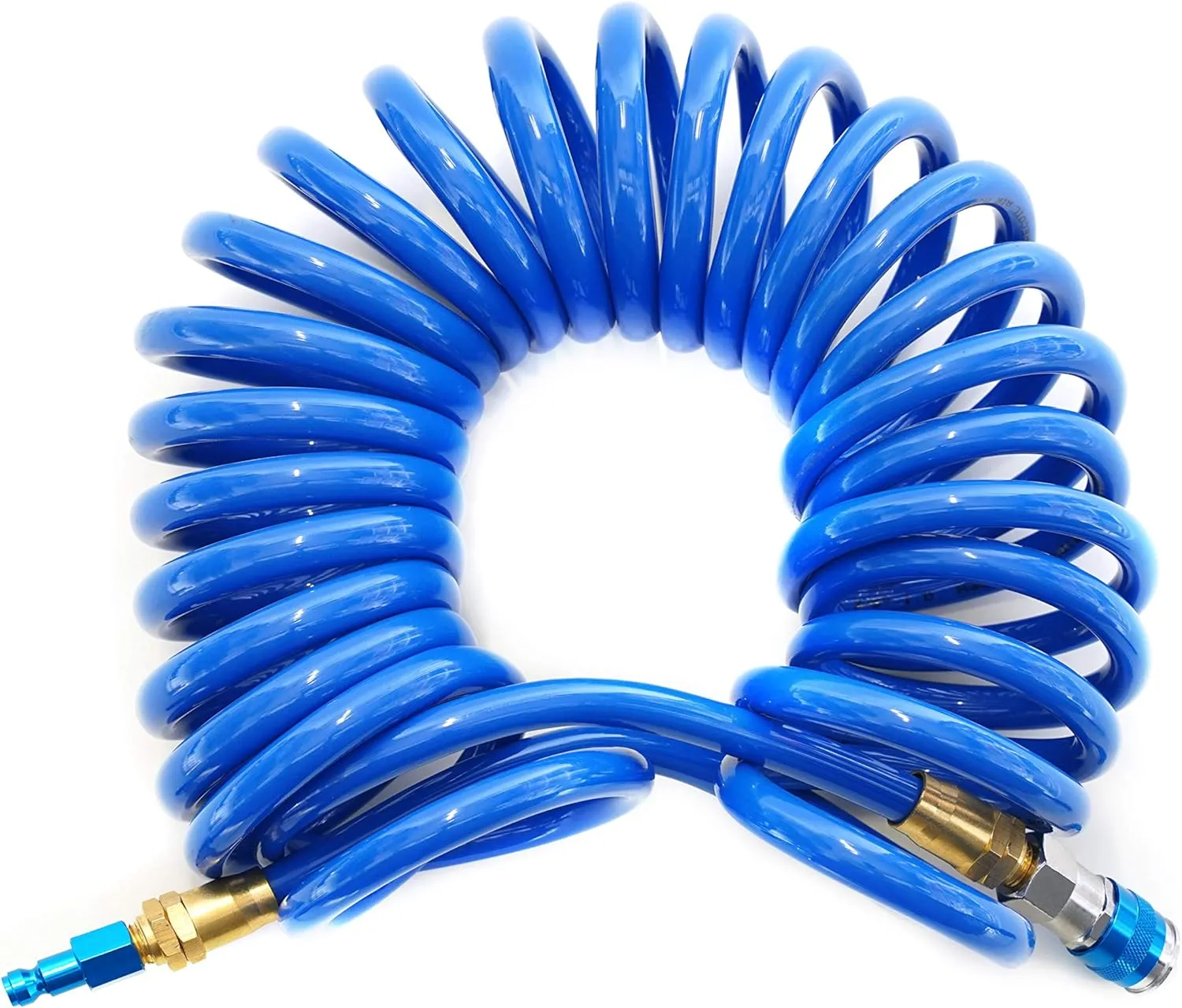 Steelman 25-Foot 3/8-Inch ID Coiled Air Hose with Reusable 1/4-Inch NPT Brass Fittings, Quick Connect Universal AMT Style Coupler and T-Style Automotive Plug, Kink Resistant Polyurethane Tubing