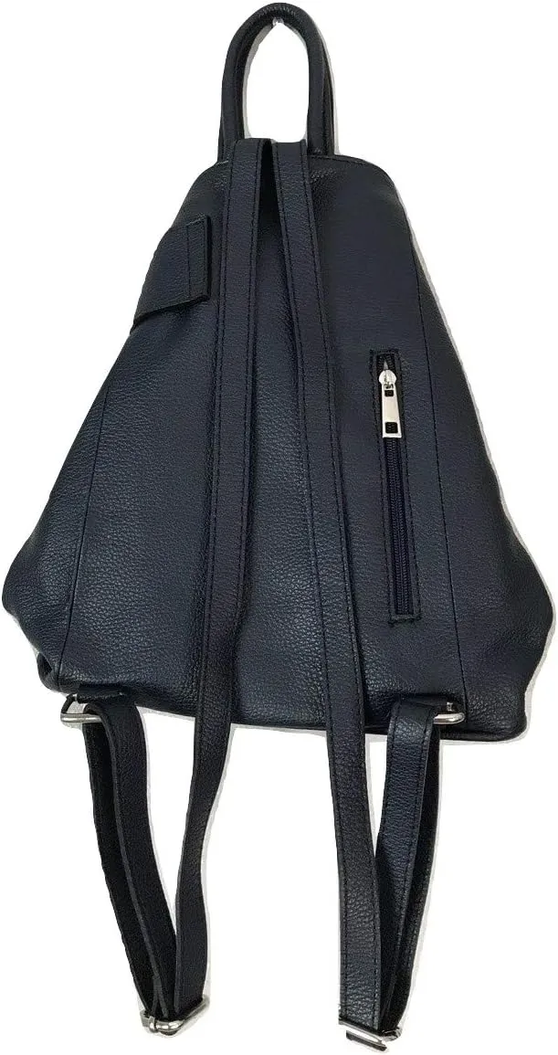 Stella Convertible Leather Backpack Purse – Casual Travel Tote Bag Dark Navy Blue
